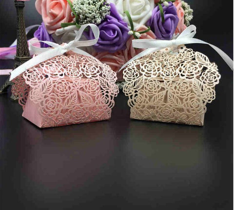 Rose Flower Paper Laser Cut Box 50pcs